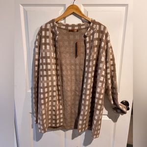 Belldini Tan & Cream Windowpane Check Cardigan – NWT – Size M/L